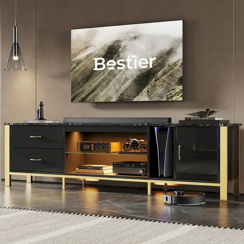 80-Inch LED TV Stand with 2 Drawers and RGB Lighting