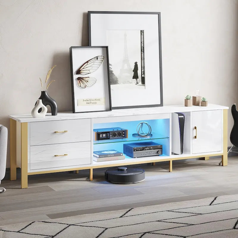 80-Inch LED TV Stand with 2 Drawers and RGB Lighting