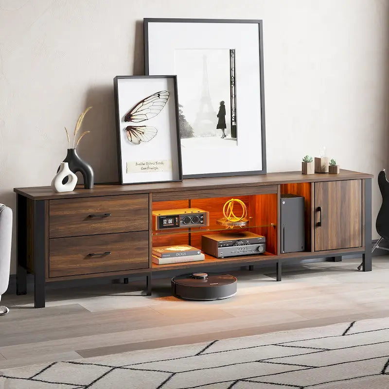 80-Inch LED TV Stand with 2 Drawers and RGB Lighting