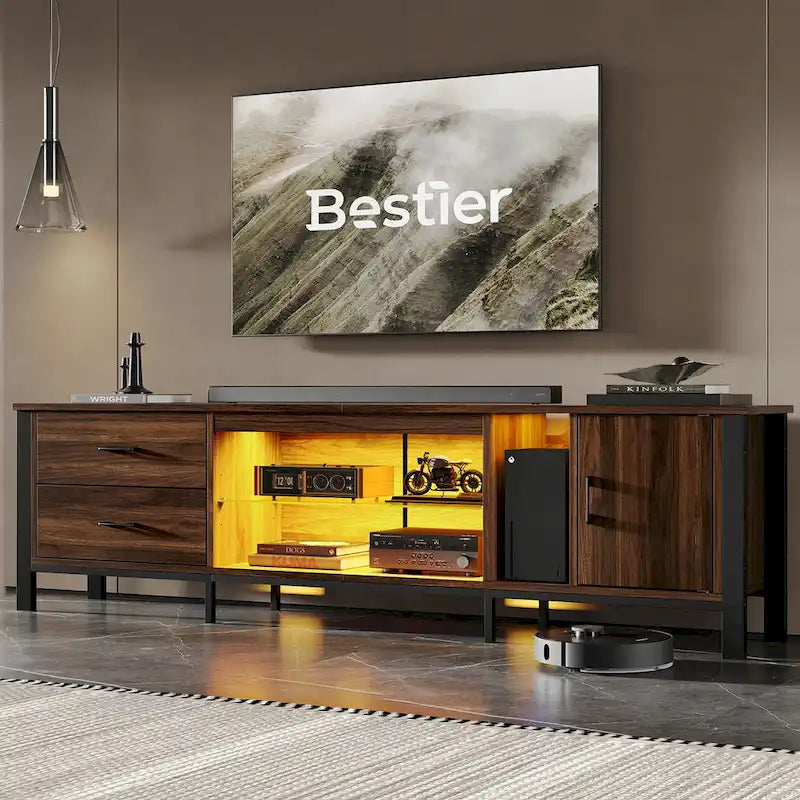 80-Inch LED TV Stand with 2 Drawers and RGB Lighting