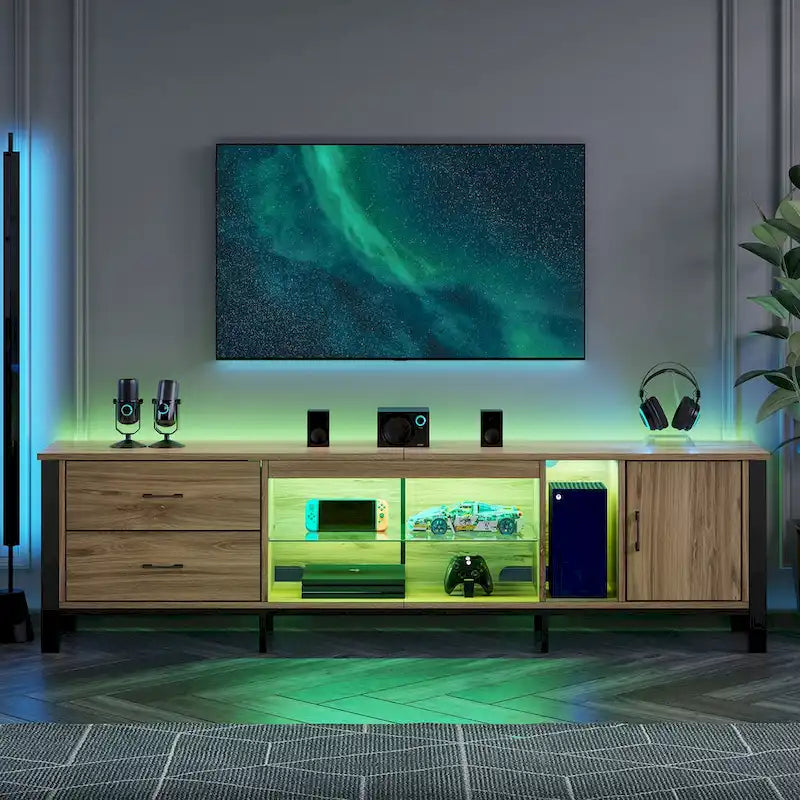 80-Inch LED TV Stand with 2 Drawers and RGB Lighting
