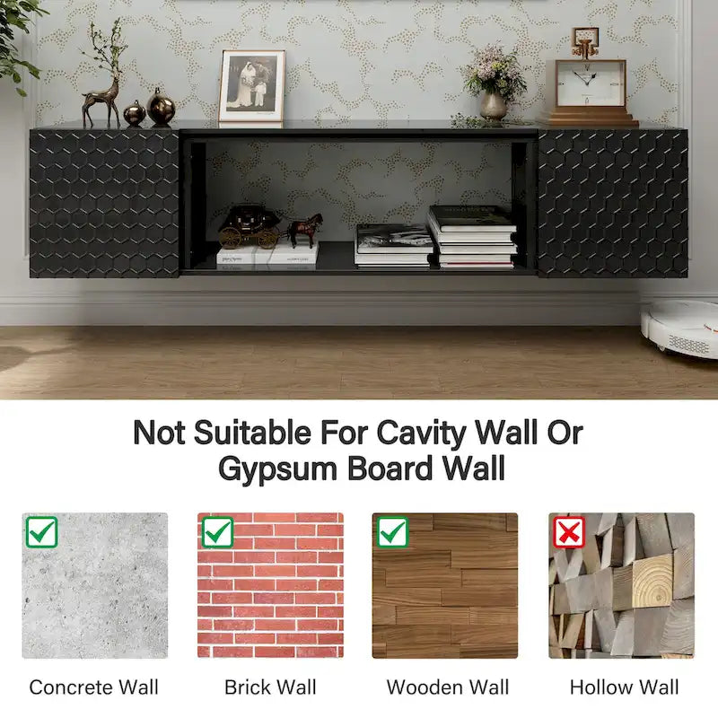 67-Inch Wall Mount Floating TV Stand for 80-Inch TVs