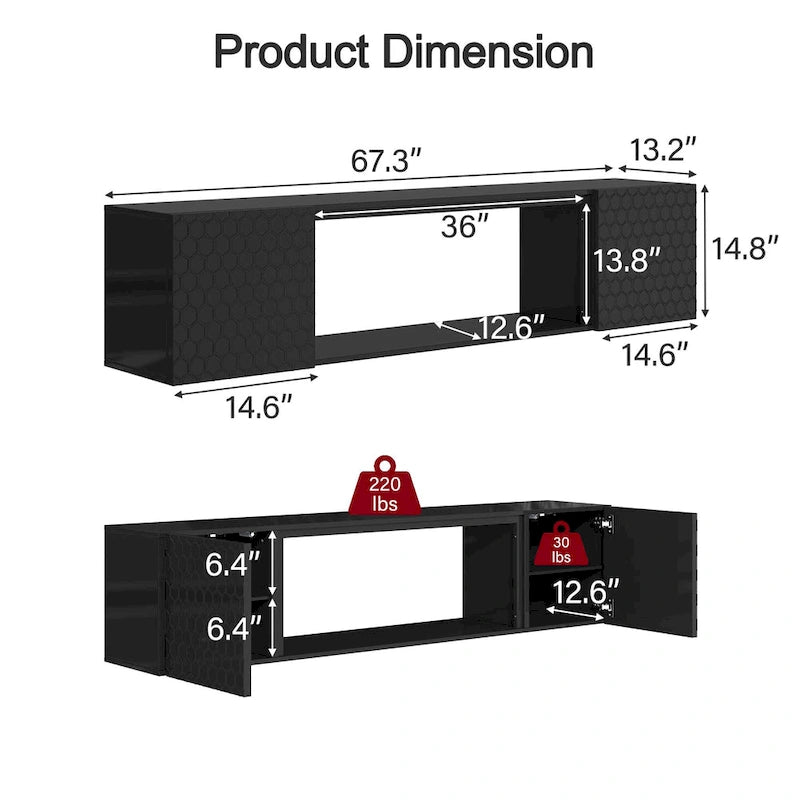 67-Inch Wall Mount Floating TV Stand for 80-Inch TVs