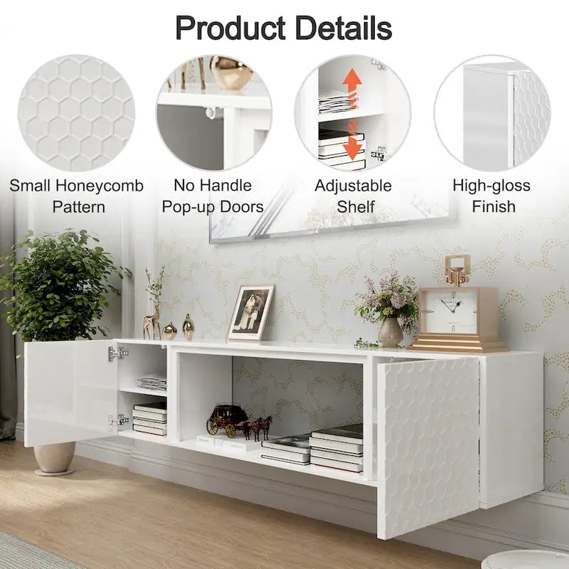 67-Inch Wall Mount Floating TV Stand for 80-Inch TVs