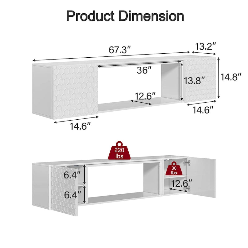 67-Inch Wall Mount Floating TV Stand for 80-Inch TVs