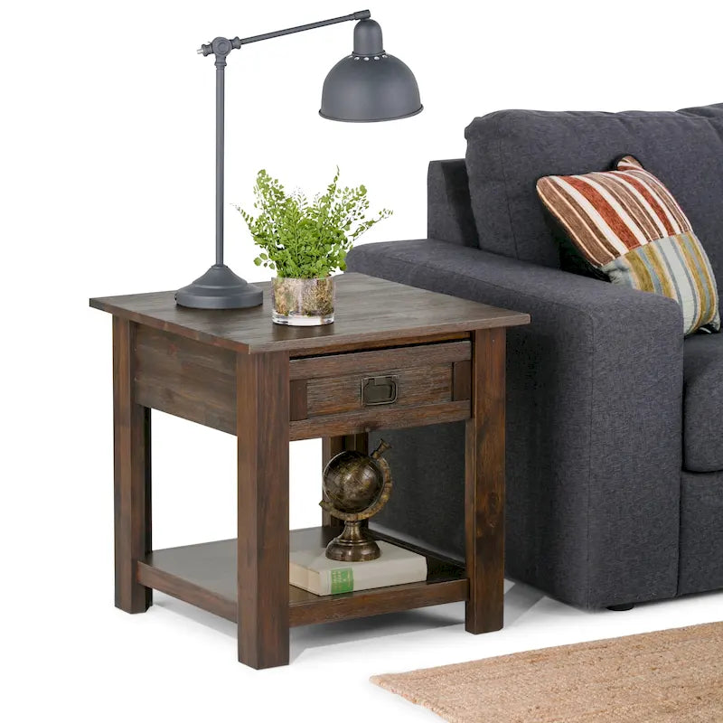 Solid Acacia Wood 22-Inch Rustic End Side Table