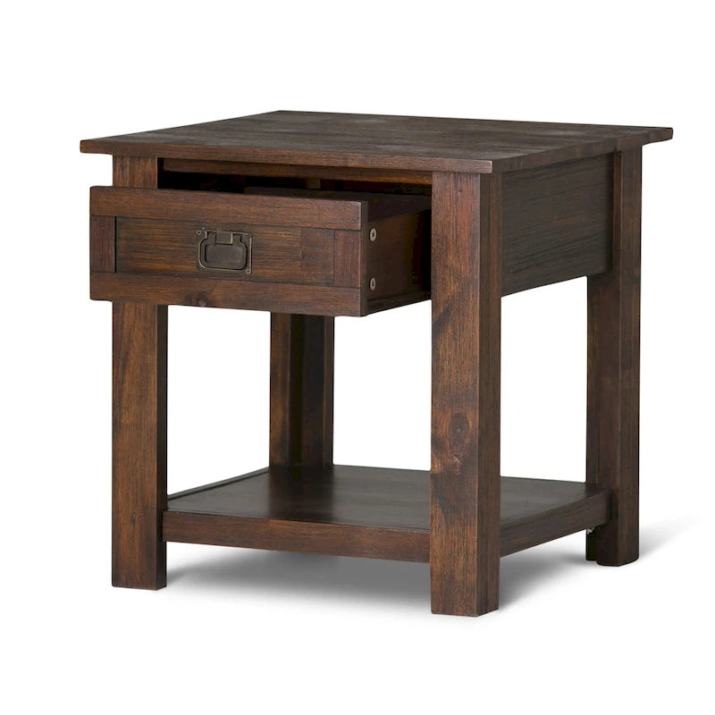 Solid Acacia Wood 22-Inch Rustic End Side Table