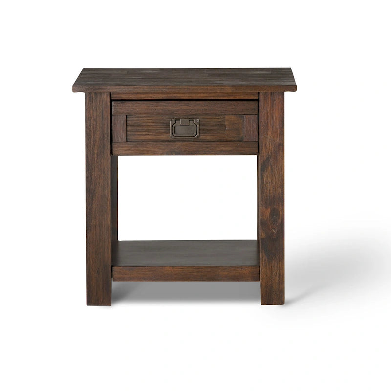 Solid Acacia Wood 22-Inch Rustic End Side Table