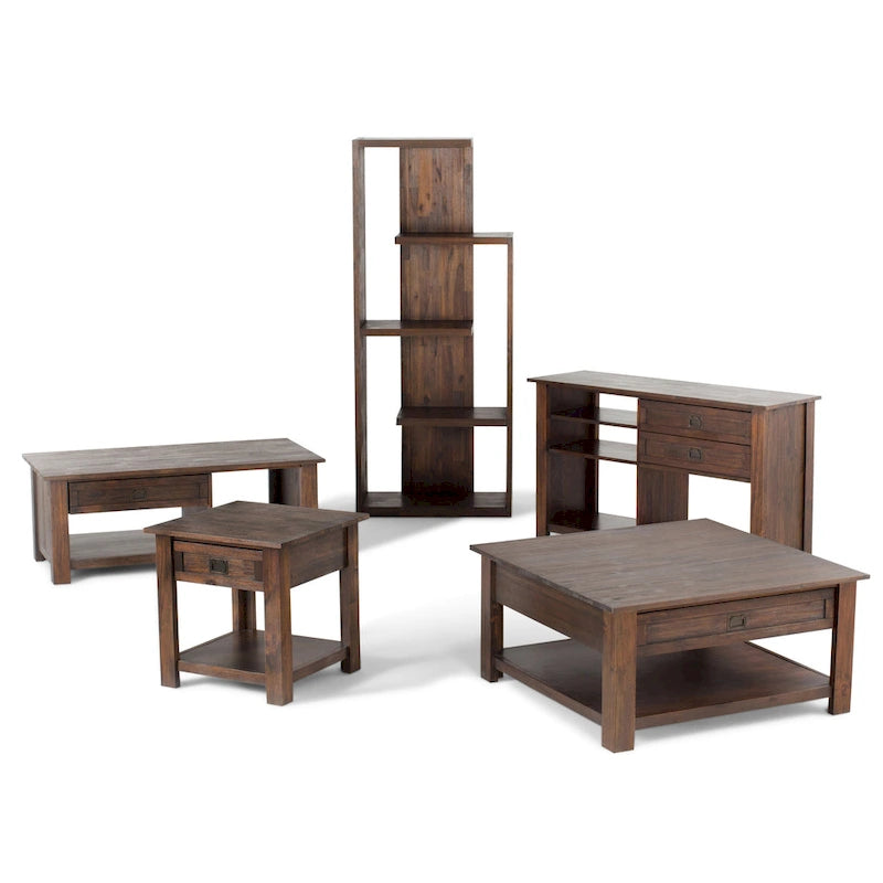 Solid Acacia Wood 22-Inch Rustic End Side Table