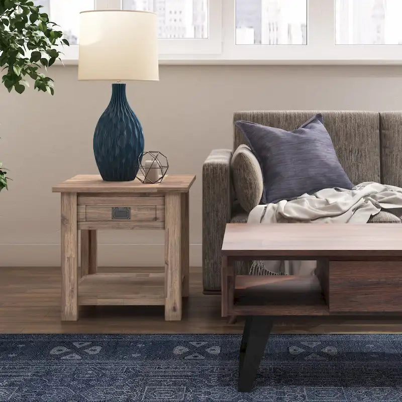 Solid Acacia Wood 22-Inch Rustic End Side Table