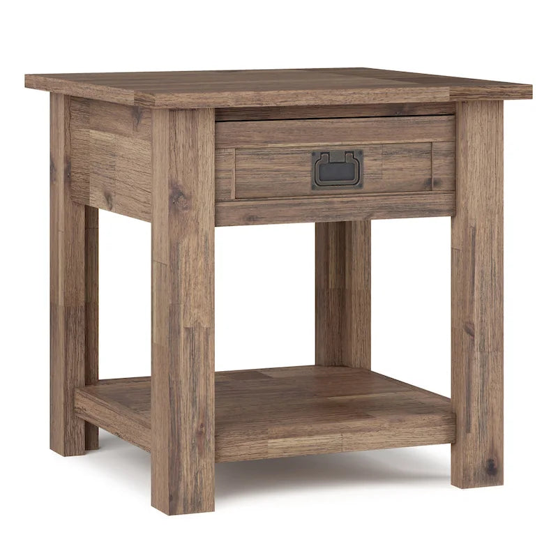 Solid Acacia Wood 22-Inch Rustic End Side Table