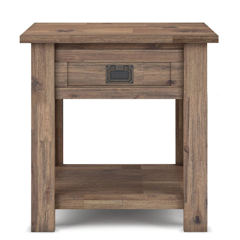 Solid Acacia Wood 22-Inch Rustic End Side Table