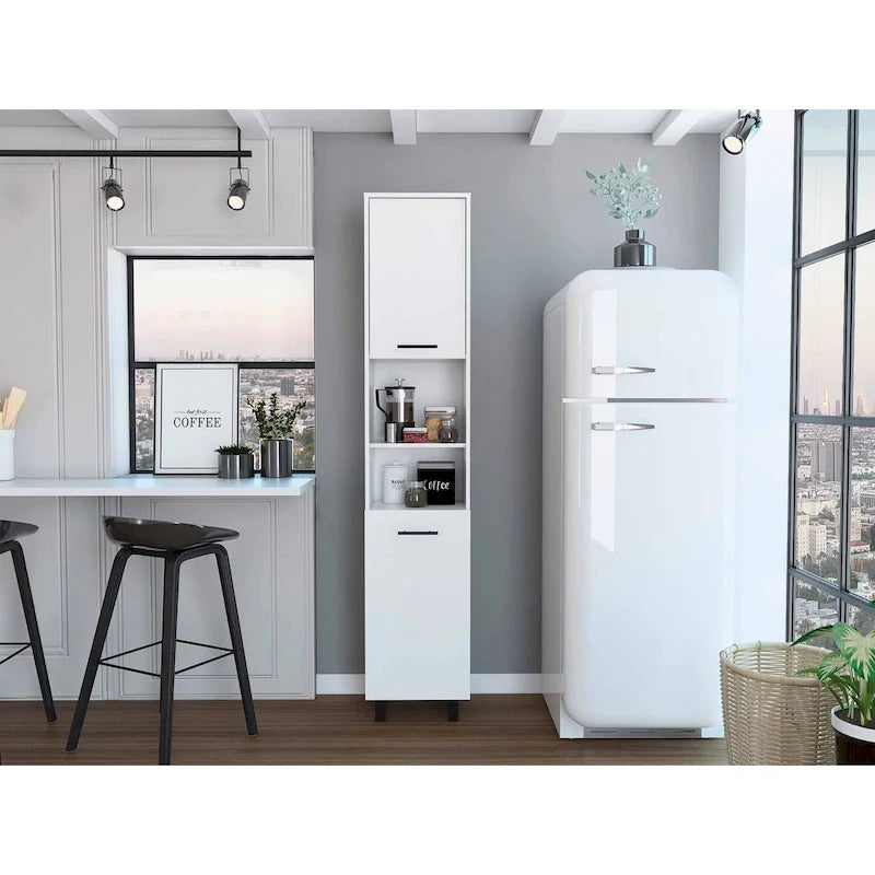 Black Tall Pantry Cabinet with Two Doors and Shelves