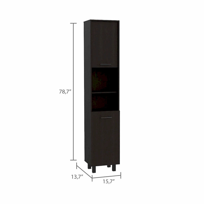 Black Tall Pantry Cabinet with Two Doors and Shelves