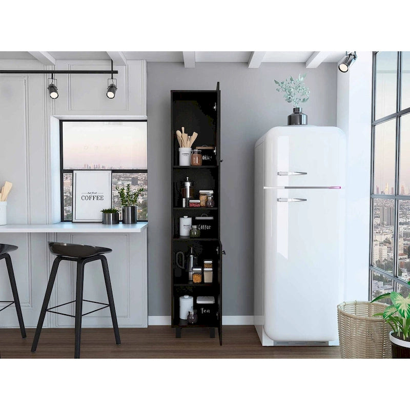 Black Tall Pantry Cabinet with Two Doors and Shelves