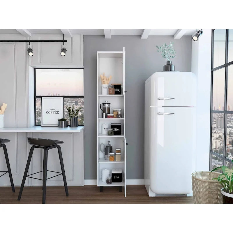 Black Tall Pantry Cabinet with Two Doors and Shelves
