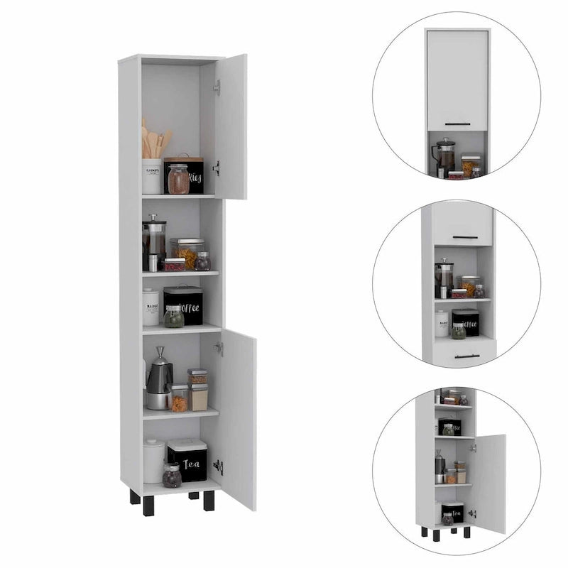 Black Tall Pantry Cabinet with Two Doors and Shelves