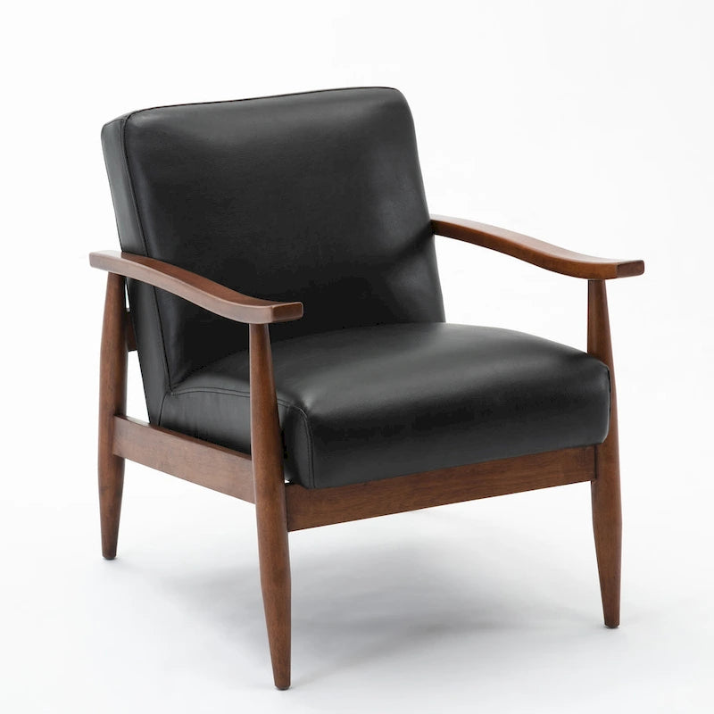 Faux Leather Accent Chair with Wood Frame and Tapered Legs