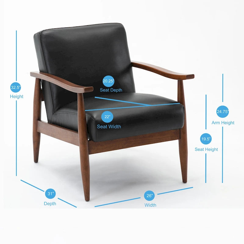 Faux Leather Accent Chair with Wood Frame and Tapered Legs