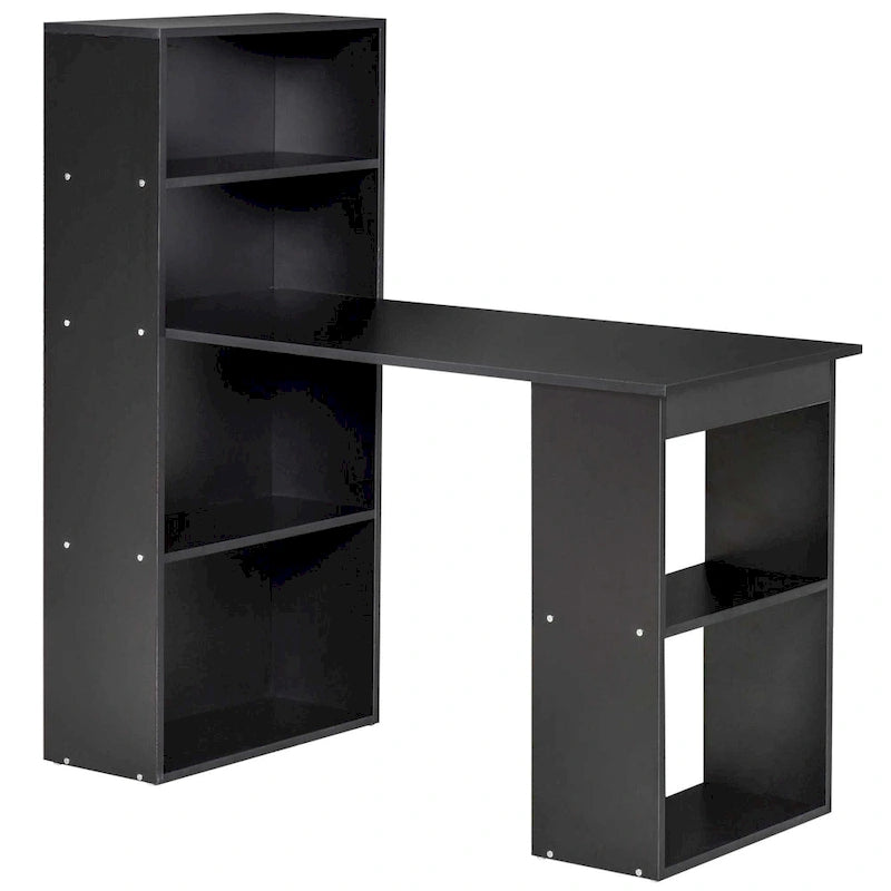 Compact Computer Desk with 6-Tier Bookshelf for Home Office
