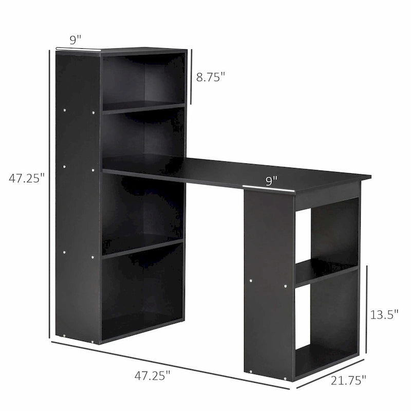Compact Computer Desk with 6-Tier Bookshelf for Home Office
