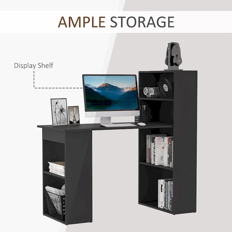 Compact Computer Desk with 6-Tier Bookshelf for Home Office