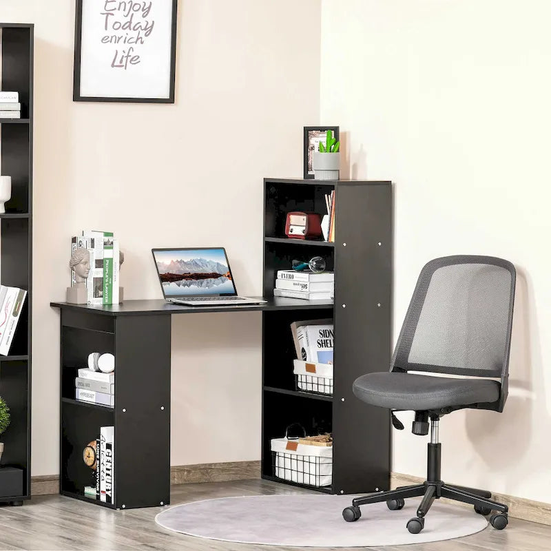 Compact Computer Desk with 6-Tier Bookshelf for Home Office
