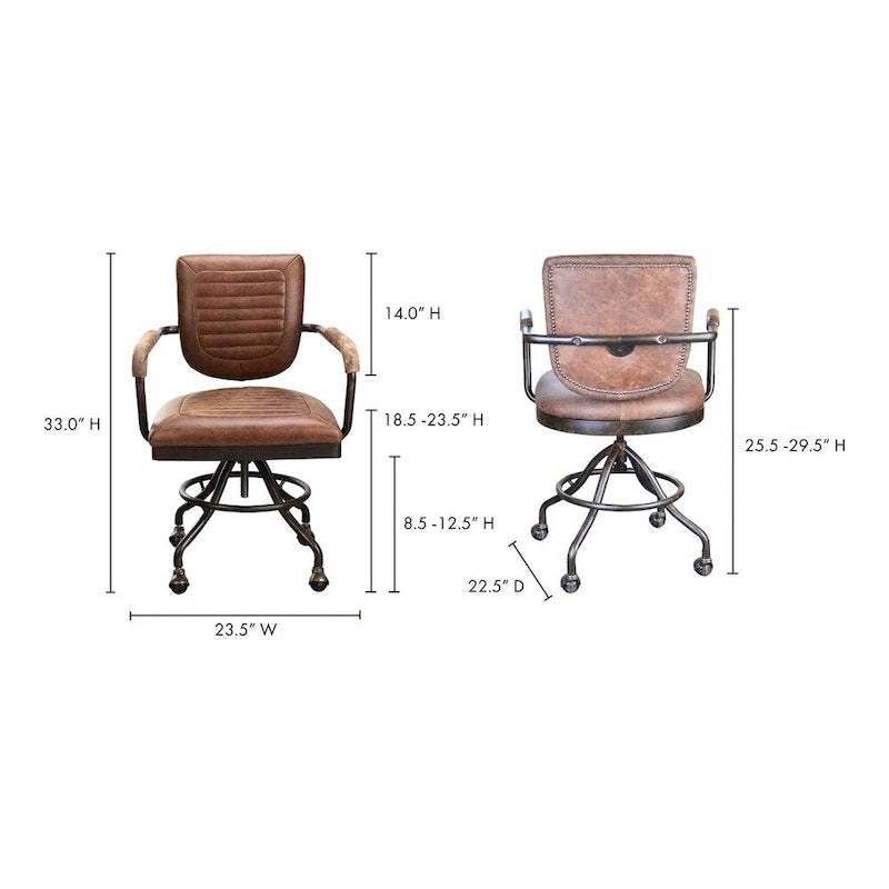 Rustic Vintage Soft Brown Leather Desk Chair