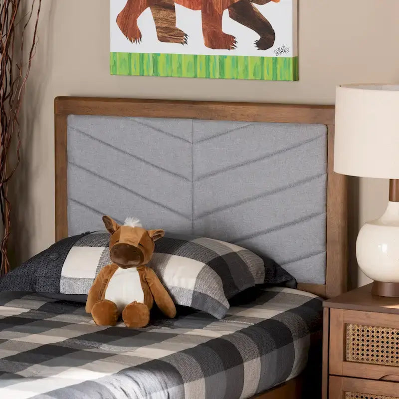 Grey Chevron Tufted Fabric Twin Headboard with Foam Padding