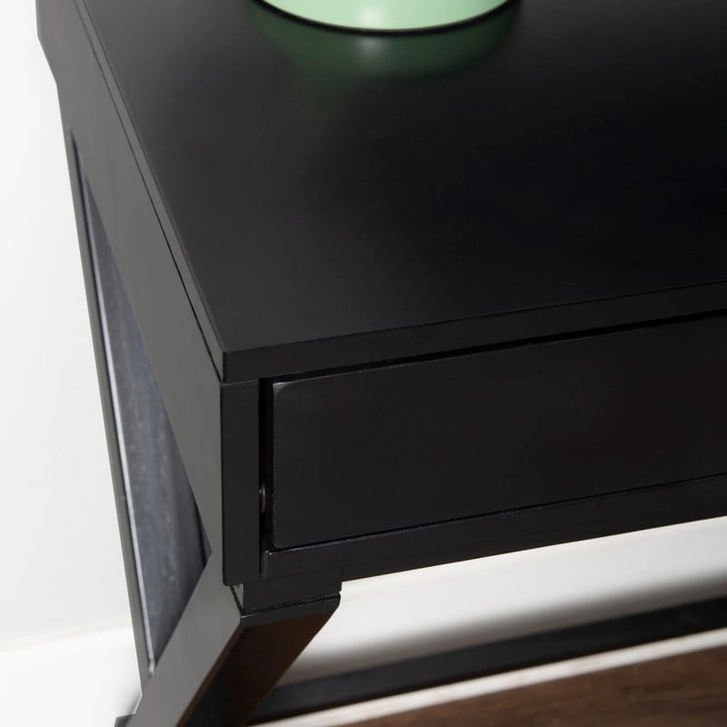 Black Campaign-Style Writing Desk with Two Drawers