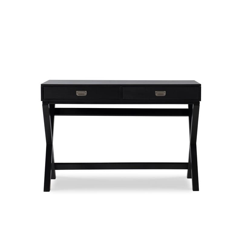 Black Campaign-Style Writing Desk with Two Drawers