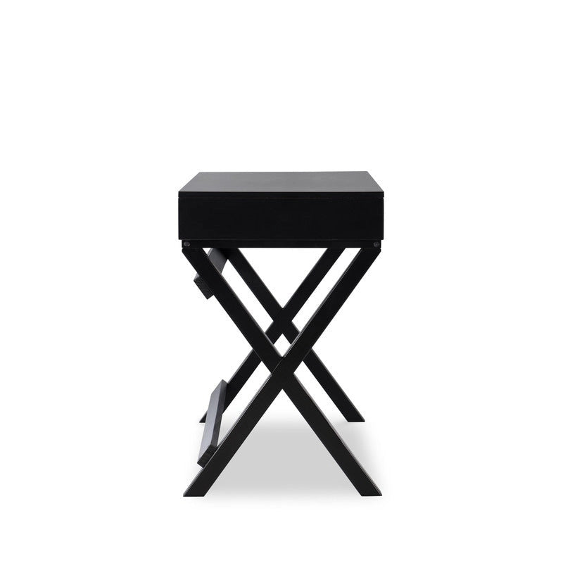 Black Campaign-Style Writing Desk with Two Drawers