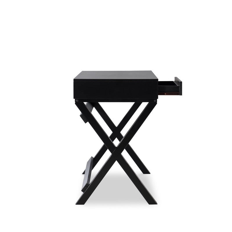 Black Campaign-Style Writing Desk with Two Drawers