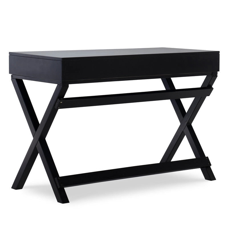 Black Campaign-Style Writing Desk with Two Drawers