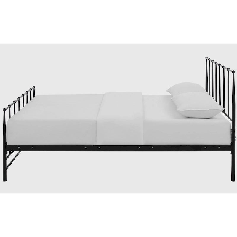 King Size Brown Metal Bed Frame with Headboard and Footboard