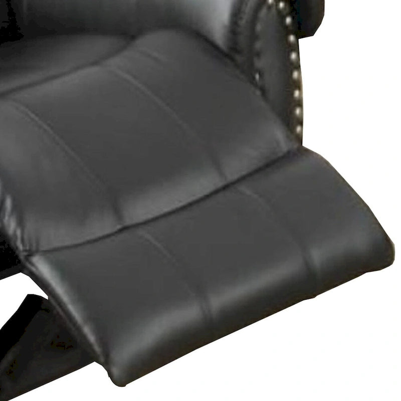 Black Bonded Leather Recliner Glider Chair with Nailhead Trim