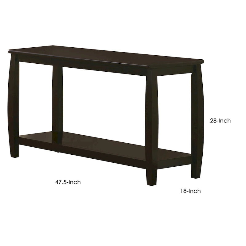 Dark Brown Solid Wood Sofa Table with Bottom Shelf