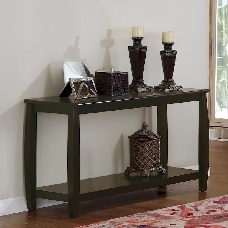 Dark Brown Solid Wood Sofa Table with Bottom Shelf