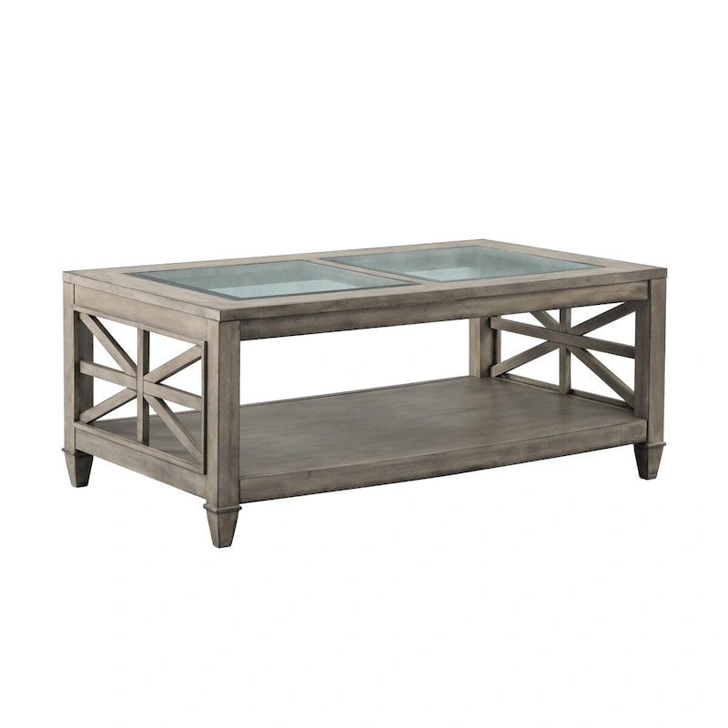 Large Rectangle Tempered Glass Coffee Table with Shelf