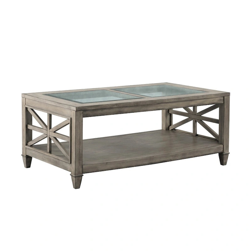 45.5 in. 19 in. Large Rectangle Glass Coffee Table,1-Tier Shelf
