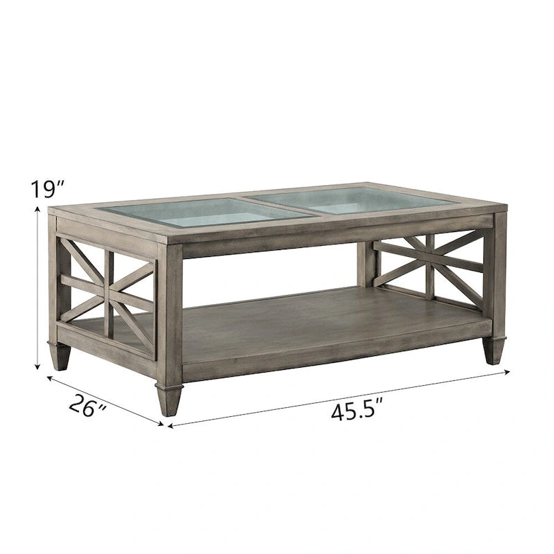 Large Rectangle Tempered Glass Coffee Table with Shelf