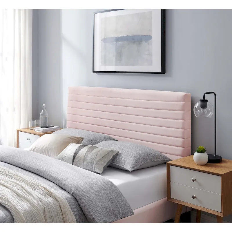 Channel Tufted Velvet Twin Headboard Height-Adjustable Seven Positions