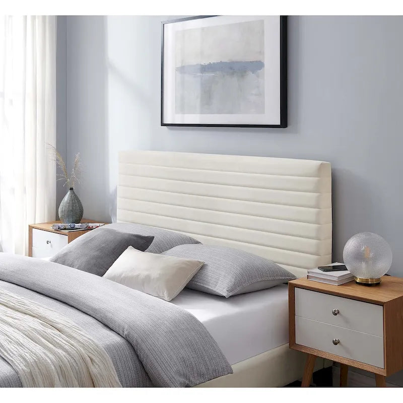 Channel Tufted Velvet Twin Headboard Height-Adjustable Seven Positions