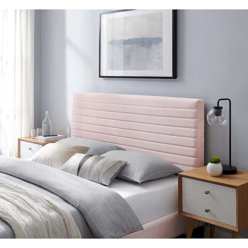 Channel Tufted Velvet Twin Headboard Height-Adjustable Seven Positions