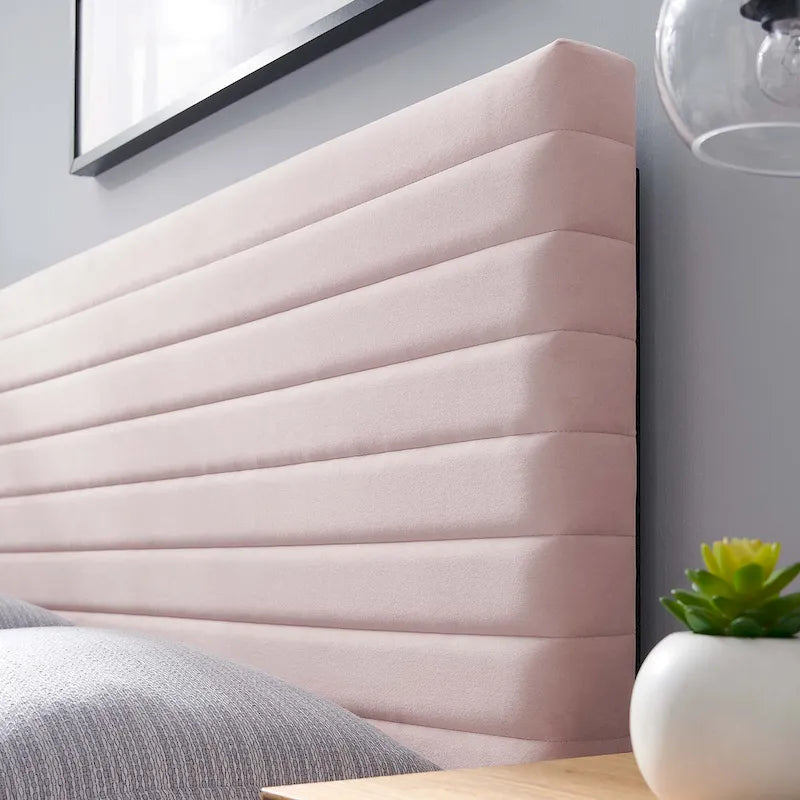 Channel Tufted Velvet Twin Headboard Height-Adjustable Seven Positions