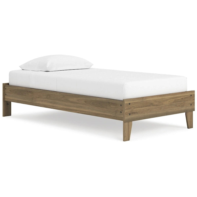 Honey Brown Mid-Century Modern Platform Bed Frame