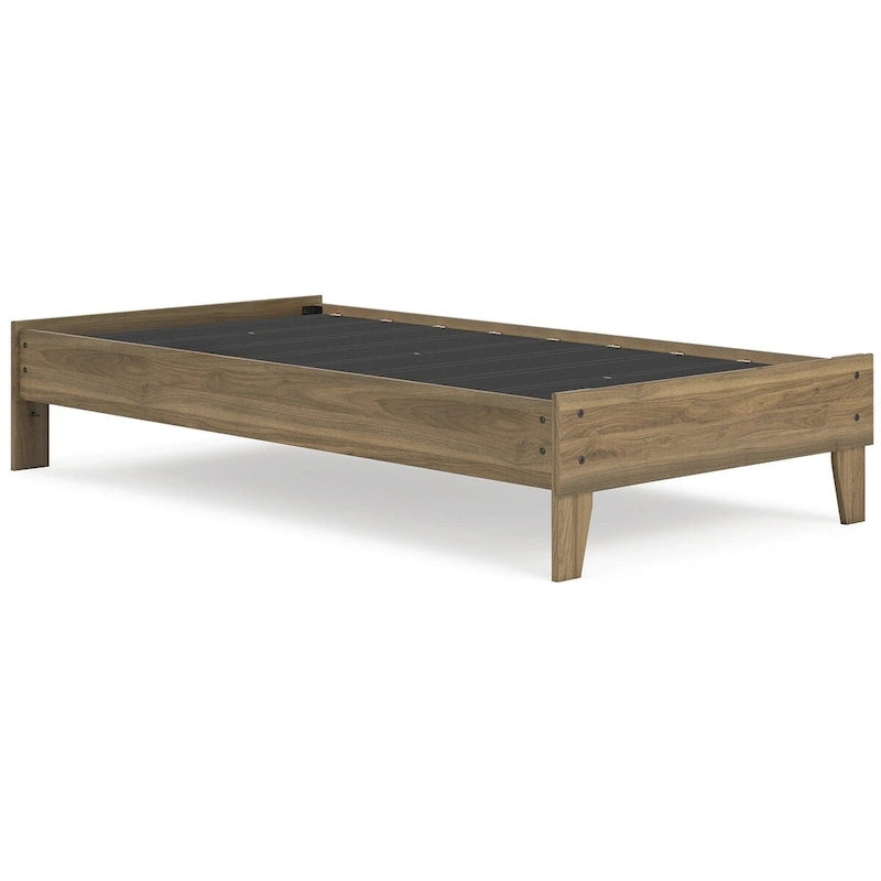 Honey Brown Mid-Century Modern Platform Bed Frame