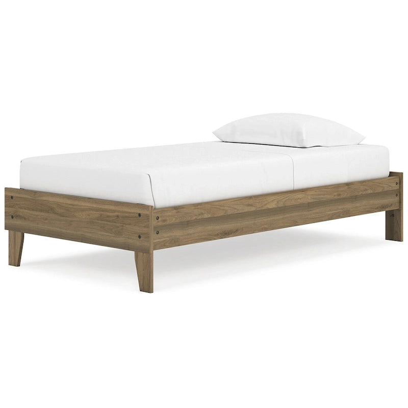 Honey Brown Mid-Century Modern Platform Bed Frame