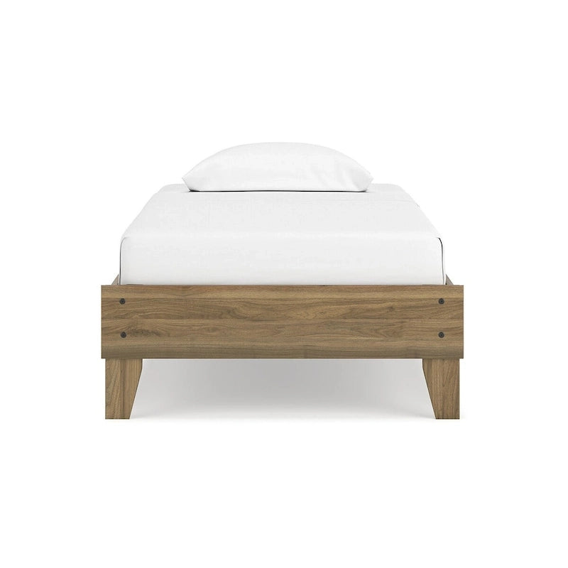 Honey Brown Mid-Century Modern Platform Bed Frame