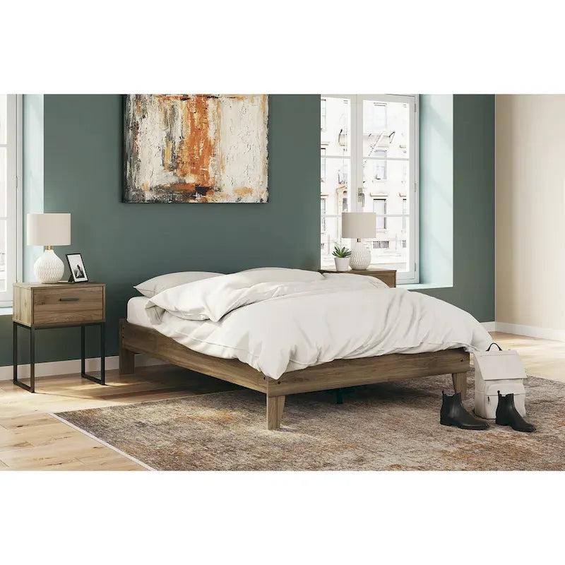 Honey Brown Mid-Century Modern Platform Bed Frame